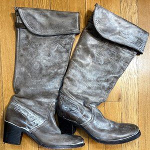 FRYE 77594 JANE TALL Cuff Grey Leather Riding Motorcycle Boots VNTG Sz 8.5B